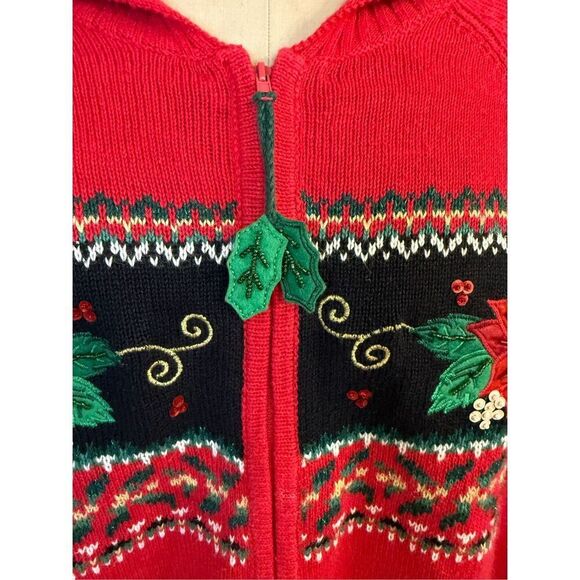 Dress Barn Holiday Cardigan Full Zip Embroidery Poinsettias Plus 1X Vtg - Picture 14 of 15